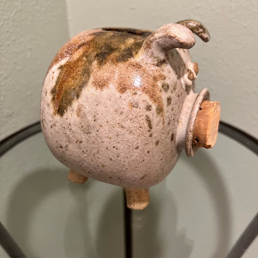 Ceramic Art Pottery Piggy Bank Brown Pig with A Cork Nose Vintage - Picture 2 of 6